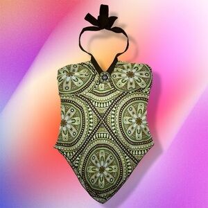 Studio 1940 Green and Brown Halter Top
